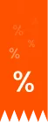 White percentage symbols of various sizes on an orange background with a row of orange triangles at the bottom.